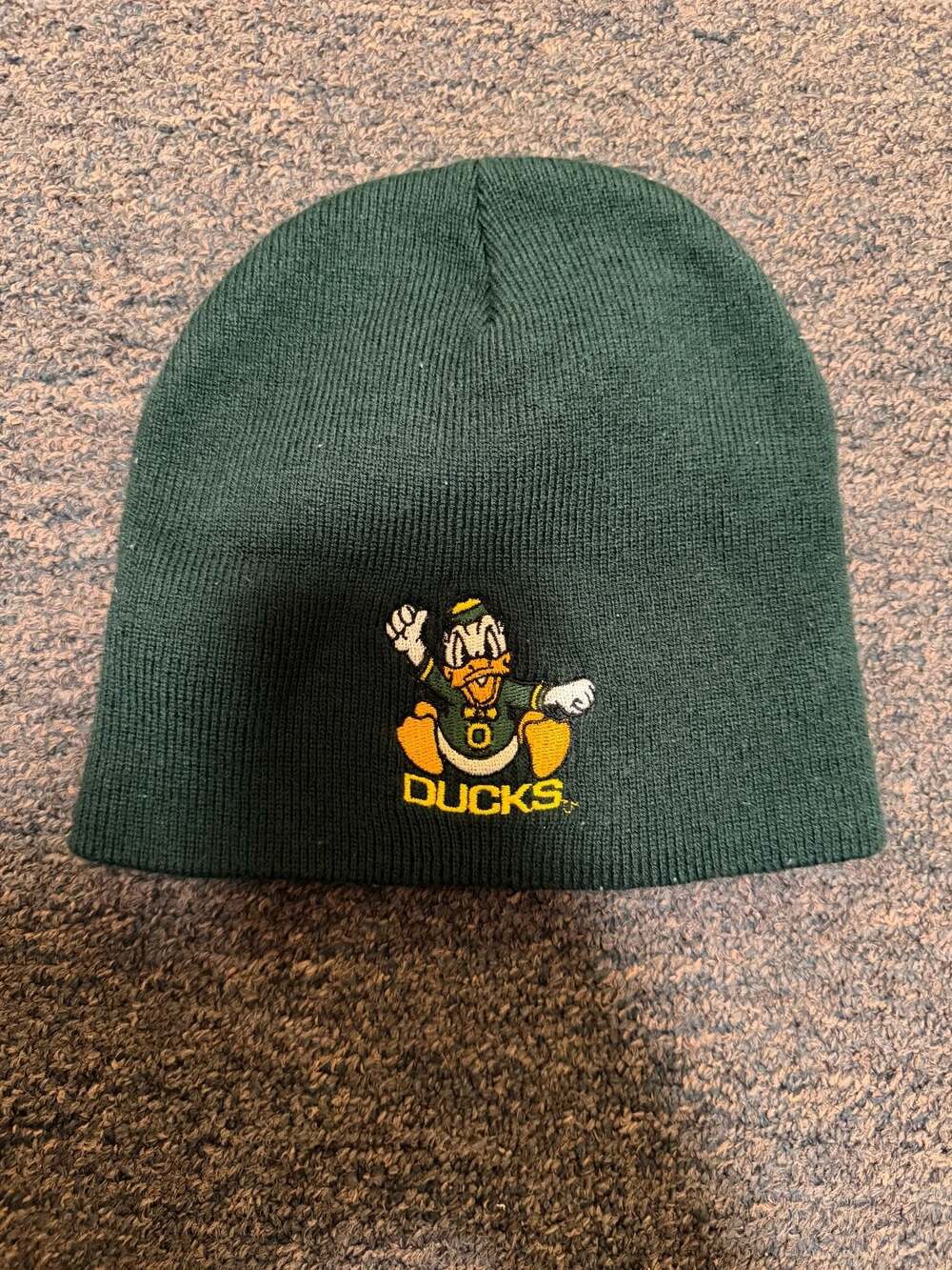 University of Oregon Ducks Green Knit Beanie Hat with Fighting Duck Mascot